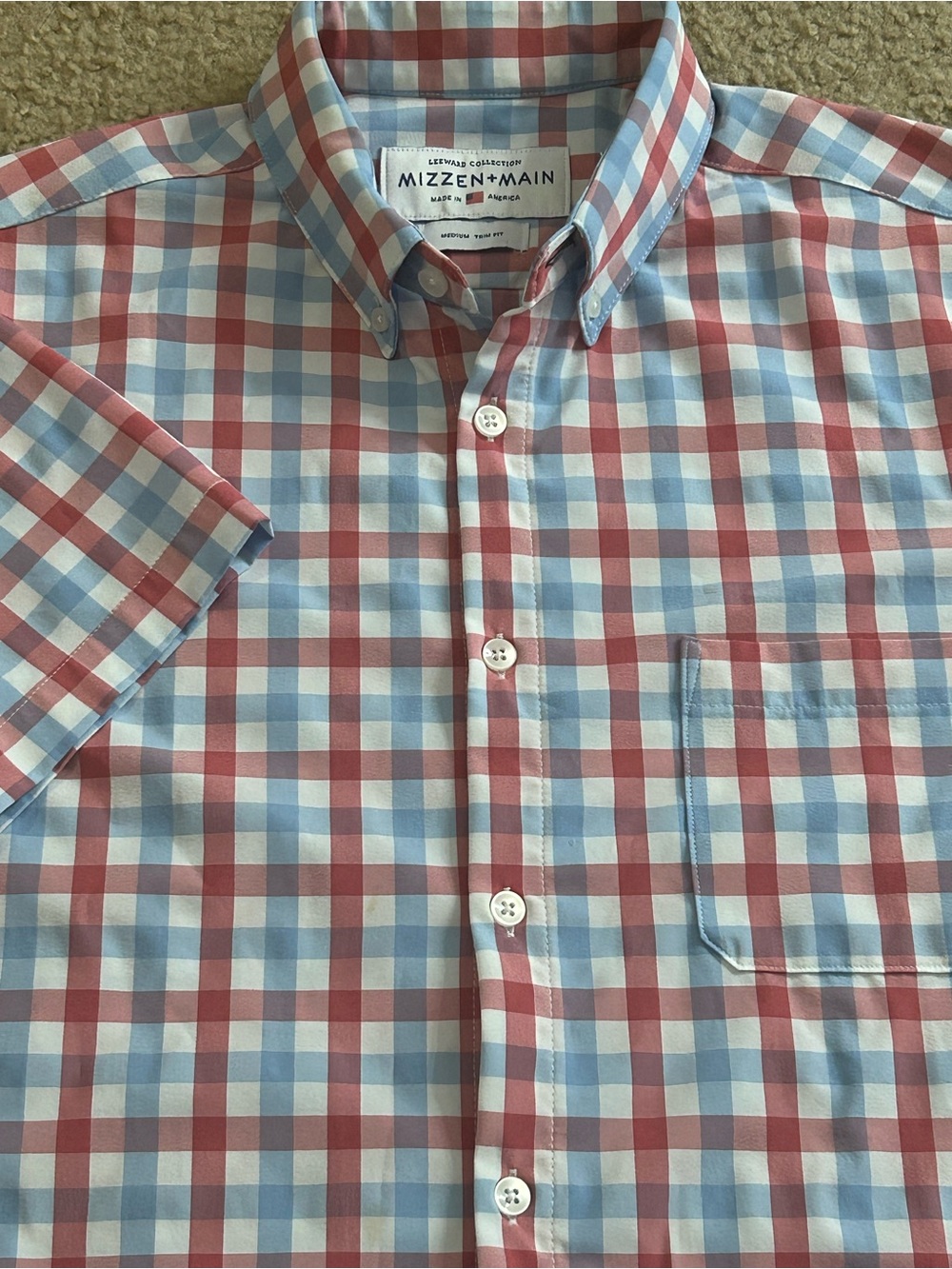 Mizzen + Main Leeward Trim Fit Men's Medium Sleeve Shirt Stretch Gingham Check
